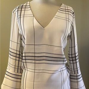 H&M White and Black Checkered Long Sleeve Blouse